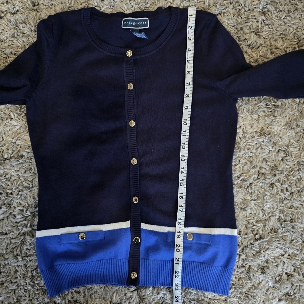 Karen Scott Navy Button Sweater Cardigan With Gold Accents Size Small - Picture 6 of 6